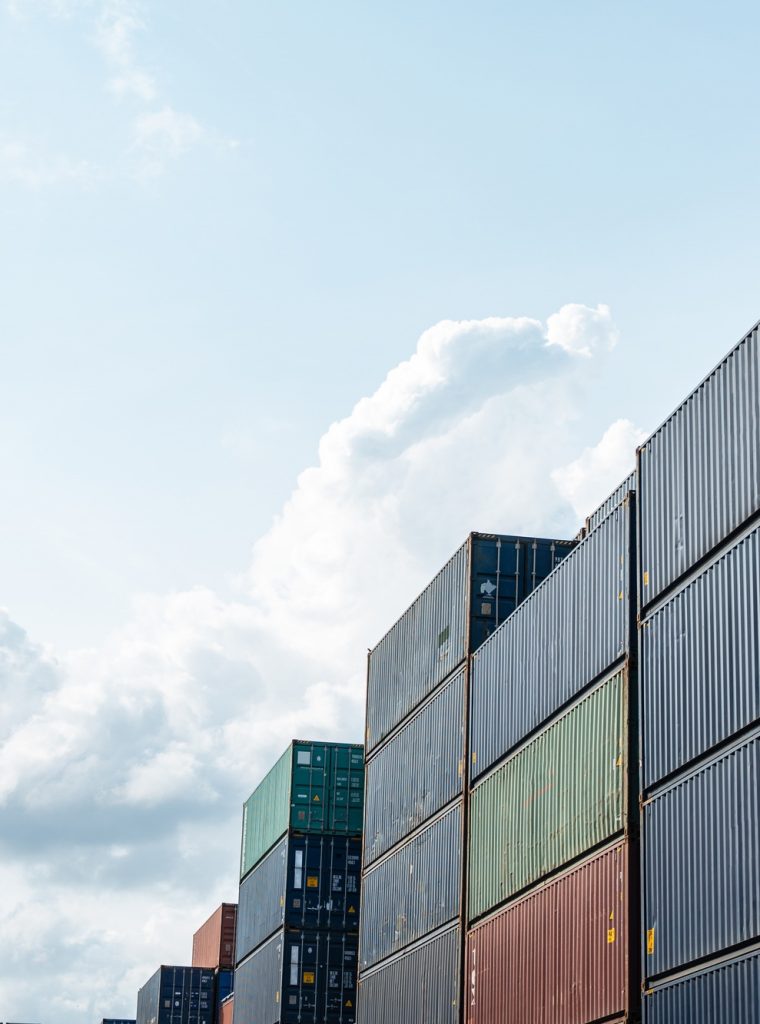 Background of container box stack for freight cargo shipping