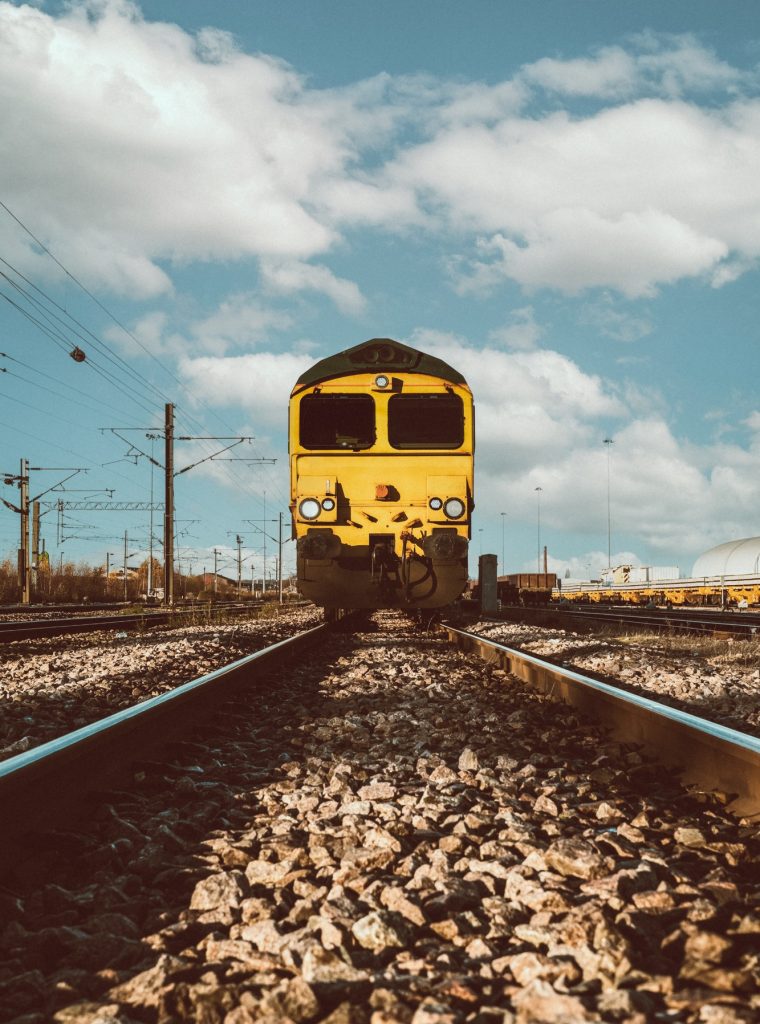 POV of UK freight locomotive approaching in a head on view POV of UK freight locomotive approaching in a head on view